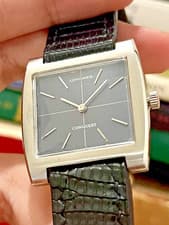 Vintage Longines Conquest Square Manual Winding Blue Sunburst Crosshair Dial