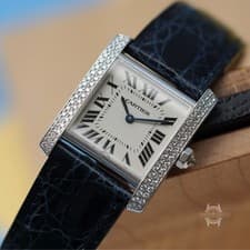 Cartier Tank Française Quartz Medium White Gold / Diamond-Set / Silvered / Roman