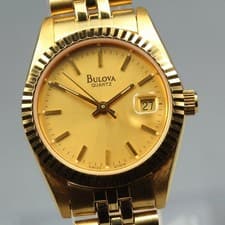 Bulova President Date Gold Quartz Ladies Watch 1993 Made in Switzerland From Jap