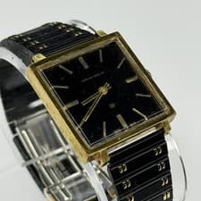 Vintage Marshall Field LTD Black Dial Square Men's Watch Swiss Heno - WORKS