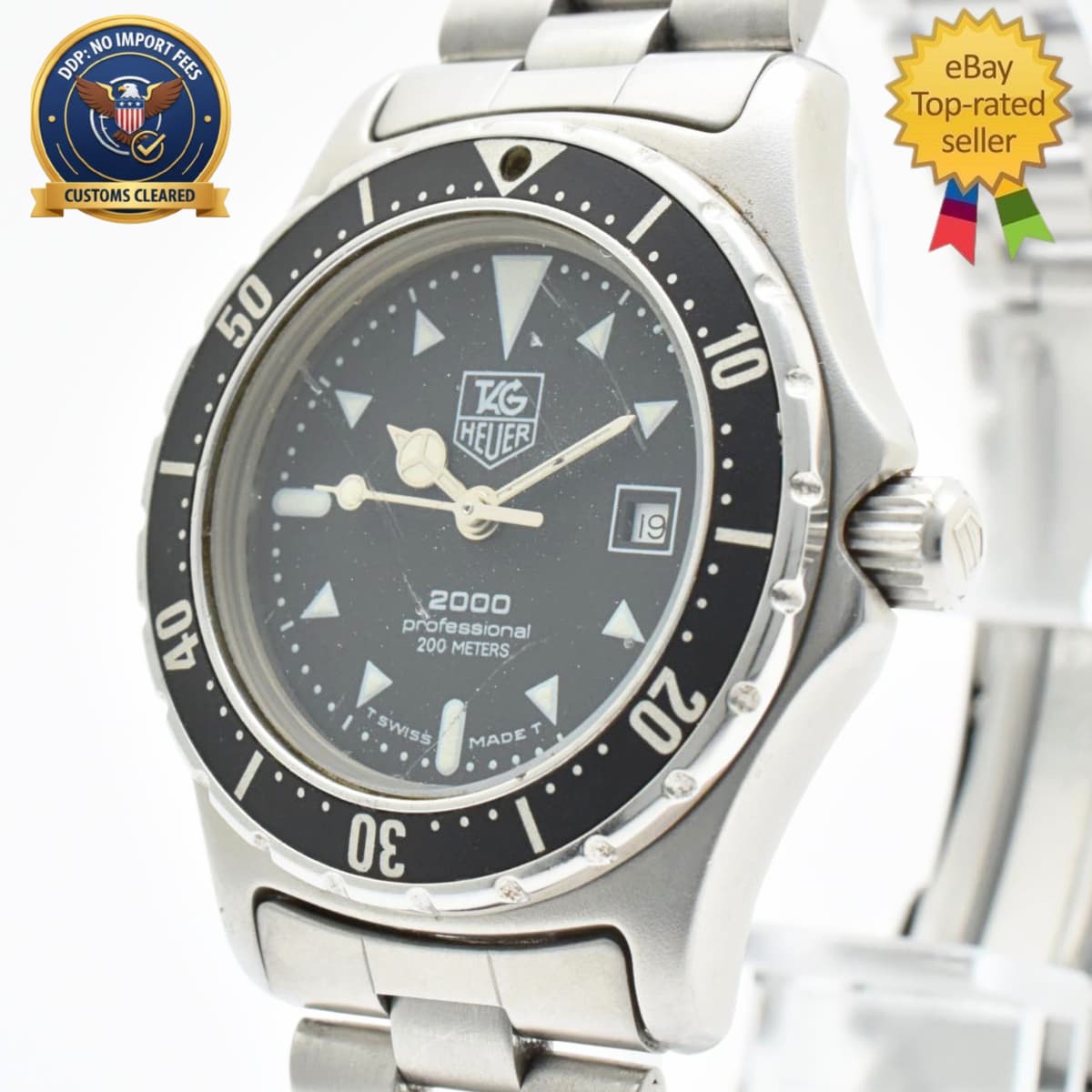 Vintage [Exc+4] TAG Heuer 2000 973.015 200m Black Dial 30mm Women's Quartz Watch