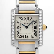 Cartier Tank Francaise 2301 Quartz 25mm White Dial Custom Diam Bezel TT 18K YG