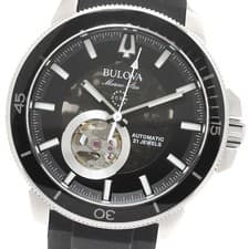 Bulova Marine Star Automatic Men's Watch SS Rubber Black Used From Japan