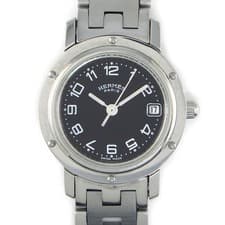 HERMES Watch Clipper CL4.210 Black Dial Calendar Stainless Steel Quartz