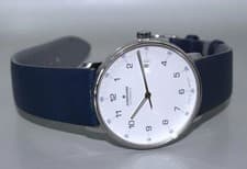 JUNGHANS Form A Auto Watch White Dial Navy Leather Date 027/4735 Used