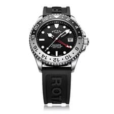Rotary GS04378/97 Automatic GMT Watch Black Dial Rubber Strap Mens New Boxed