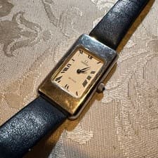 Omega Rectangular Watch Leather Strap Ivory Dial Used
