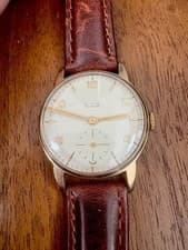 Tudor Gold Plated Mechanical Wristwatch Brown Leather Strap Sub-Dial White Dial