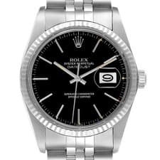 Rolex Datejust Steel White Gold Black Dial Vintage Mens Watch 16014