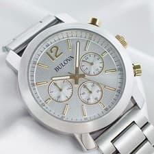 Bulova 98A141 Chronograph Watch Silver Mens Very Good Condition Genuine