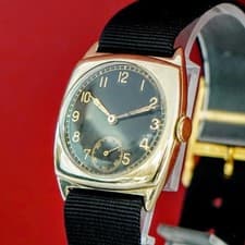 Vintage IWC Watch Cal. C83 28mm Cushion Case 14K Gold Black Dial Wristwatch