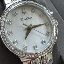 Bulova Women's Crystal Quartz Gemmed Silver Stainless Steel Watch 29 MM 96X163