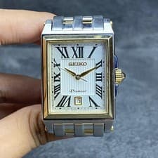 Rare SEIKO Premier Quartz 7N32-0DS0 Roman Square White Dial Watch Men Vintage