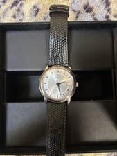 OMEGA Automatic Men's Wristwatch Black Leather Strap Silver Dial Steel Case