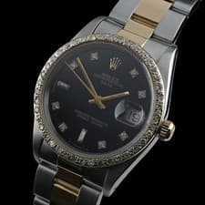 Rolex Oyster Perpetual Date 15223 Custom Black Diamond Baguette Dial 34mm Watch