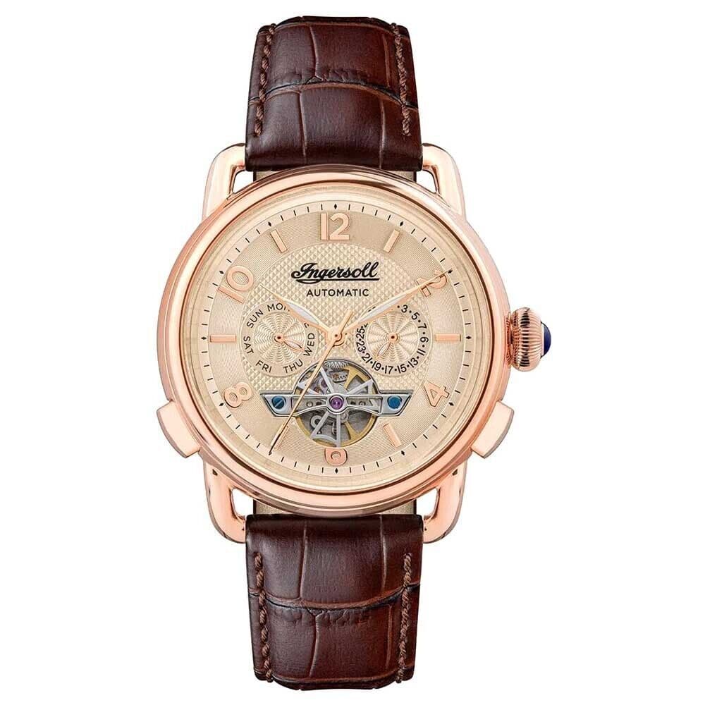 Ingersoll New England Automatic 44mm Rose Gold Case Brown Leather Watch I00901B