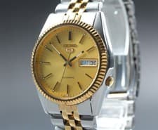 Near MINT Seiko 5 7S26-0500 Gold Day Date Two Tone Automatic Men's Watch JAPAN