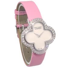 Van Cleef & Arpels Alhambra Quartz Watch White Gold And Satin With Diamond