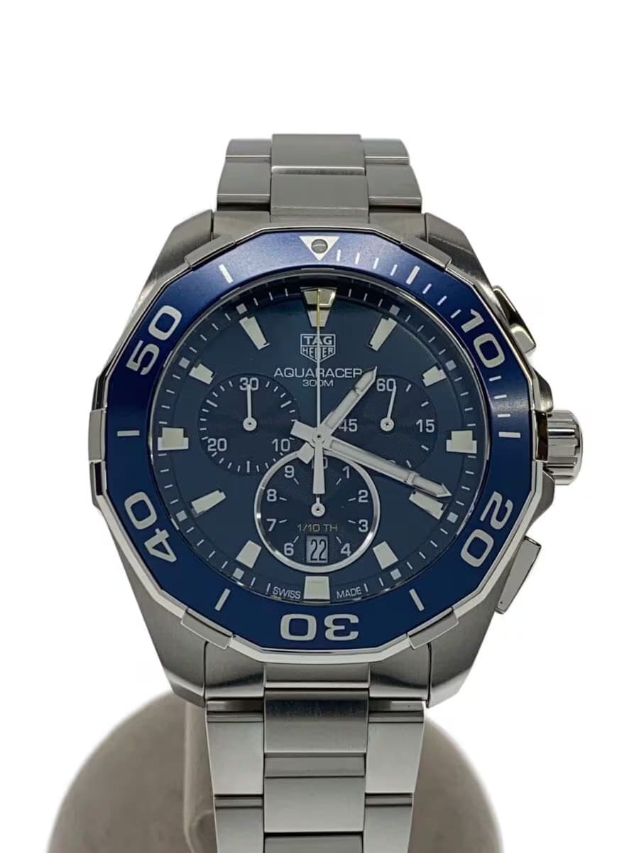 TAGHeuer Aquaracer Chronograph QZ SS Aluminum 43mm Analog Stainless BLU SLV