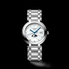LONGINES PRIMALUNA DIAMOND MOP MOONPHASE 34MM LADIES SWISS QUARTZ WATCH