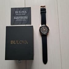 Bulova Quartz Chronograph Wristwatch 43 mm Pink Gold Rubber Strap Box