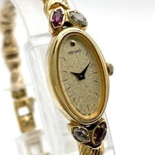 SEIKO 1E20-5760 Quartz Bracelet Watch Gold Stone Accent 16.5cm 6.5in