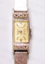 Vintage 10k Solid White Gold Case And 8 Diamond Accents Woman Elgin 17J Watch