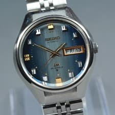 SEIKO Lord Matic 5606-7290 Day Date Blue Cut Glass Auto 36.5mm Men's Watch 1973