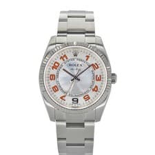 Rolex Air-King 114234 34mm White Gold Stainless Steel Silver Orange Dial #KN158