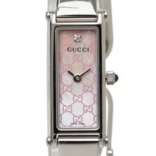 Used Gucci 1P diamond wristwatch bangle watch 1500L quartz pink dial stainless