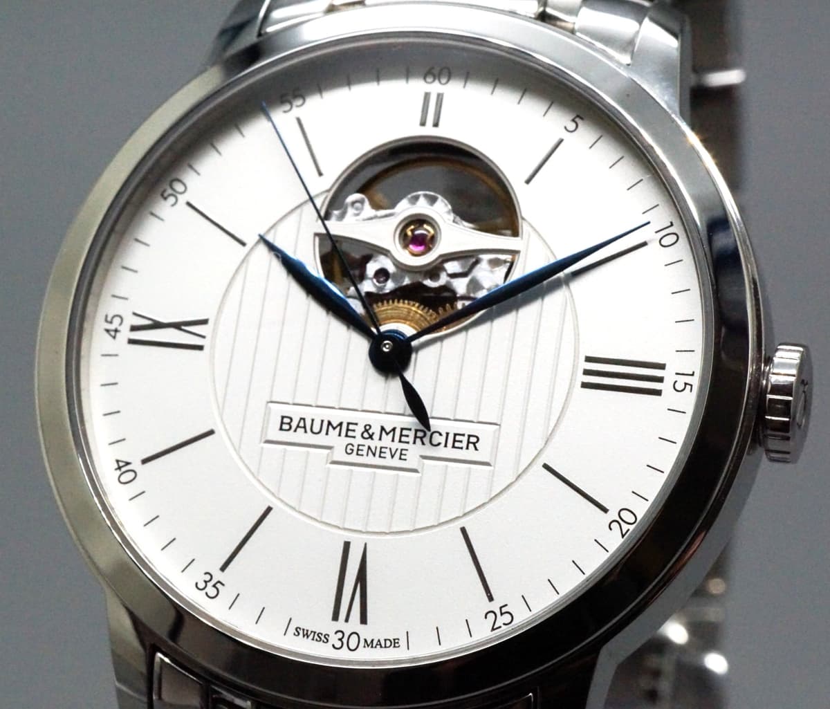BAUME＆MERCIER Classima 65802 Open Heart Automatic Men's Watch 40mm Silver White