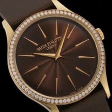 Patek Philippe Calatrava 4897R-001 33mm K18PG Diamond Bezel Leather Strap #SU012