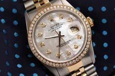 Rolex Datejust 36mm. White Mother Of Pearl Diamond Dial Two Tone Diamond Watch.