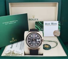 ROLEX 42mm 18kt Rose Gold Sky Dweller Slate Dial Oysterflex 326235 Sant Blanc