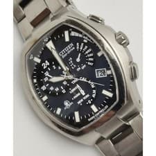 Tonneau-shaped Citizen Attesa radio-controlled solar watch in titanium