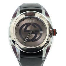Gucci YA137107A Quartz Watch Black Silver Stainless Steel Rubber Used