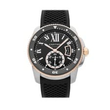 Cartier Calibre de Cartier Diver Steel Gold Auto 42mm Black Dial Rubber W7100055