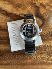 Cartier Pasha Seatimer Automatic Steel Rubber Black Dial W31077U2 Box & Papers
