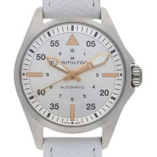 HAMILTON H762150 Khaki pilot WATCH Silver SS/leather AT