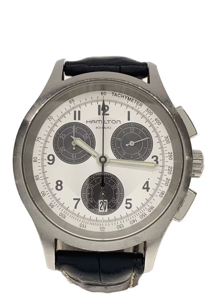 HAMILTON Quartz Watch Khaki Aviation Analog Leather SLV BLK SS H764120