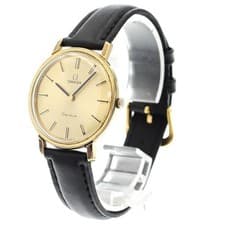 OMEGA GENEVE 111.0114 33mm SS/GP Hand-Wind Gold Dial Leather Strap #C2062