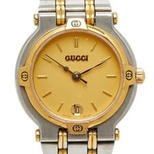 Used Gucci watch 9000L quartz gold dial stainless steel plated ladies GUCCI