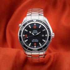 Omega Seamaster Planet Ocean 600M Black Dial On Bracelet Orange Accents