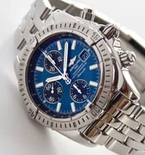 BREITLING Mens Watch A13356 CHRONOMAT EVOLUTION automatic 44mm, BLUE PANDA DIAL!
