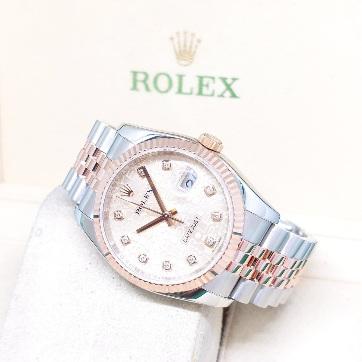 Rolex 36mm 18K Half Rose Gold Pink Jubilee Diamonds Dial Datejust REF: 116231