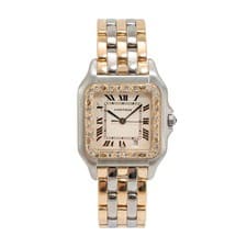 Ladies Cartier Panthere Three Row 27MM 187949 Diamond Bezel Gold Steel Watch