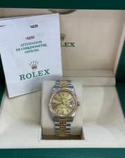 2002 | Rolex Datejust 36 | 18K YG Fluted Bezel | Champagne/Jubilee | 16233 | B&P