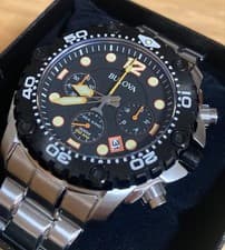 Bulova Sea King 98B244 UHF 262kHz High Frequency Quartz Chronograph Watch Used