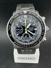 Seiko Flightmaster Chronograph Men's Black Dial Date 42mm Quartz Watch SNA411P1