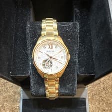 Bulova Sutton Diamonds White MOP Dial Gold Tone Ladies Automatic Watch 97P121